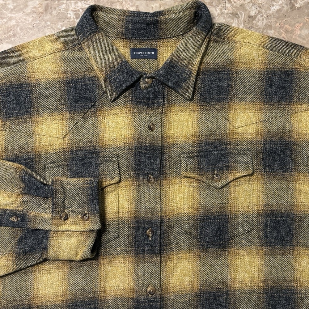 Proper Cloth Shirt Mens 19.5 37.5 Japanese Low Twist Ombre Plaid Long Sleeve